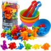 GKDOMS Counting Dinosaurs Toys Matching Game with Sorting Bowls Preschool Learning Activities Montessori Sensory Toys for Math Color Sorting, Party Favors Birthday Gift for Toddlers