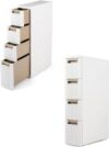 GLACER 4-Tier Plastic Storage Cabinet with Wheels | Narrow Rolling Cart Drawer Organizer with 4 Drawers | Bathroom Organizers | for Bathroom, Kitchen, Bedroom & Office, White