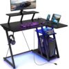 GLACER Gaming Desk with Power Outlets and LED Lighting, L-Shaped Desk