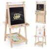 GLACER Kids Art Easel Foldable 3-in-1 w/Whiteboard & Chalkboard (Natural)