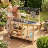 GLACER Mud Kitchen for Kids Outdoor, Fir Wood Mud Table with Wheels
