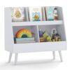 GLACER Toy Organizer w/Bookshelf, 5-Cubby Wooden Storage Cabinet (Grey)