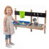 GLACER Wall Mounted Mud Kitchen, Fir Wood Outdoor Play Kitchen with Sink, Faucet, Stove, Water Box, Cooking Accessories, Mud Table for Backyard Garden, Gift for Boys Girls Aged 3+