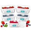 Glass Berry Containers for Fridge, 5 Pack, 2x56oz 2x35oz 1x25oz, with Removable Colanders and Vent Valve Lids, Glass Fruit Storage Containers for Refrigerator, Fresh Produce Storage Set(white)