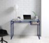 Glass Top & Blue Finish Writing Desk,Laptop Desk for Bedroom