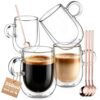 glastal 12 oz Double Walled Glass Coffee Cups Set of 4 Cappuccino Cups with Handle, Clear Double Wall Latte Coffee Mugs Milk Tea Cup, German Quality
