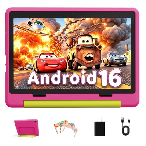 Gleeso Android 16 Kids Tablet, 24GB RAM 64GB ROM Tablet for Kids Toddler Children, 6000mAh Battery, Parental Control, Kids Mode, GMS Certified, 10 Inch Kids Tablet with Case, Dual Camera, Gift, Pink