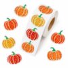Glitter Pumpkin Stickers Roll 500PCS Fall Halloween Thanksgiving Stickers
