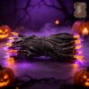 GLOWNOVA Orange & Purple 18Ft 50 LED Halloween Mini String Lights, Twinkle Battery Operated Lights with Timer & 8 Modes, Brown Wire Holiday Decor for Indoor Outdoor Garden Patio Party