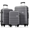 GOAWGO 3‑Piece ABS Hardside Luggage Set Nestable Suitcase 20"/24"/28" Grey