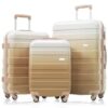 GOAWGO 3‑Piece ABS Hardside Luggage Set Nestable Suitcase 20"/24"/28" Tan