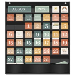 Godery Boho Calendar Pocket Chart for Classroom Cards Add-On School Supplies Teacher Decorations Bulletin Board Pre-K To 6th Grade, Black-2