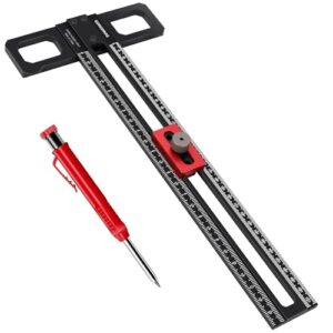 GOINGMAKE Woodworking Scriber Marking Line Ruler with Pencil and Precision Sliding Guide, Adjustable Aluminum Alloy Sliding T-Square Ruler, Precision Line Drawing Aid T Ruler, 12 Inch Carpenter Square