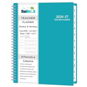 GoiUnlt Teacher Planner 2026-2027, AUG. 2026 – JUL. 2027, Lesson Planner 2026-2027 Academic Year, with Tabs, Thick Paper, 2-Sided Pocket, 8’’ x 10’’ Daily Weekly and Monthly Calendar with 8 Periods