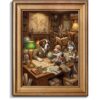 Gold Framed Explorer Dogs Wall Art, Whimsical Animal Study Library Print
