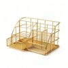 Gold Metal Mesh Desk Organizer, 23x13x15 cm, Multi-Compartment
