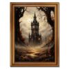 Gold Vintage Framed Halloween Clock Tower Poster Wall Art for Living Room