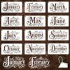 GOMAKERER 12 Sheets Vintage Month Stencil for Painting, January to December Drawing Templates Reusable PET Letter Word Stencils for Painting on Wall Wood Home Decor