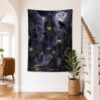 Gothic Clock Tower Moonlit Scene Halloween Tapestry 60x80 Inch