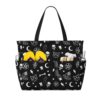 Gothic Trippy Moon Skull Cat Bone Black Art Large Beach Tote Bag For Women With Zipper & Wet Pocket, Lightweight Foldable Gym Tote For Travel, Grocery, Swim, Sports