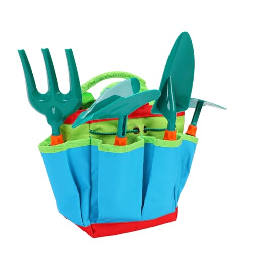 GOWENIC Kids Gardening Tools Set with Watering Can, Gloves, Shovel, Rake, Fork, Apron, Storage Bag for Toddlers – Safe Plastic Outdoor Garden Tool Kit for Children, Creative Educational