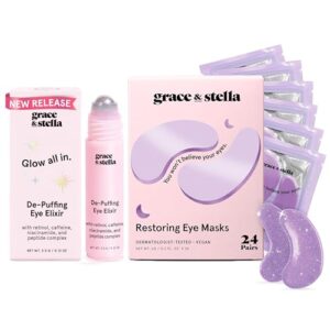 grace & stella Eye Serum Roller + Retinol Eye Mask 24 pairs Bundle