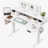 Grandder Electric Standing Desk with Two Drawers, Curved Sit to Stand Up Height Adjustable Desk with Storage Shelf for Home Office, 55 * 26 Inch, Study, Ergonomic Adjustable Computer Desk, White
