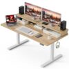 Grandder Electric Standing Desk with Two Drawers, Sit to Stand Up Height Adjustable Desk with Storage Shelf for Home Office, 63 * 24 Inch, Study, Ergonomic Adjustable Computer Desk, Oak