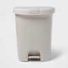 Gray 7.7 Gallon Rectangular Step On Plastic Trash Can with Locking Lid, Glossy Finish Hands-Free Indoor Waste Bin for Kitchen Home Use