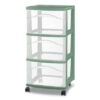 Green 3 Drawer Rolling Storage Cart with Clear Pull Out Drawers, Mobile Multi-Purpose Organizer with Lockable Casters for Bedroom Bathroom Dorm Office