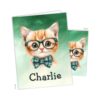 Green Cat Kitten Pocket Folder Gift Name Back to School Supplies Teacher Office Birthday Boy Girl Kids Custom Personalized Custom