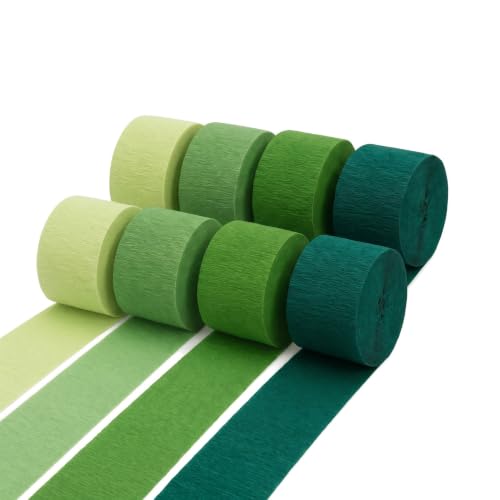 Green Crepe Paper Streamers 8 Rolls 656ft, Pastel Green Series Lightweight Wrinkle Paper for Birthday Wedding Baby Shower DIY Gift Wrapping Festival Decor, 1.77 Inch x 82 Ft/Roll