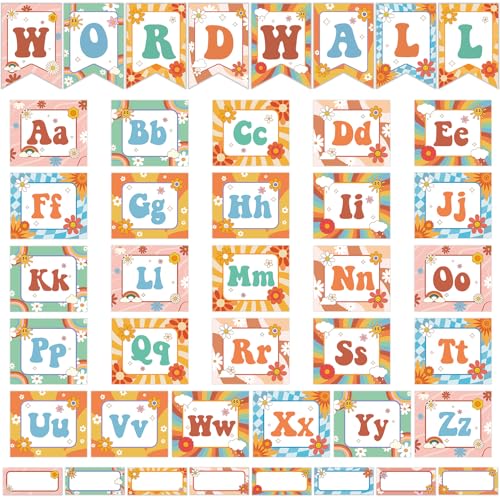 Groovy Bulletin Board Decorations Retro Classroom Decor Word Wall Bulletin Board Set Groovy Themed Wordwall Letters Summer Hippie Daisy Cutouts for Elementary Preschool Back to School Wall Supplies