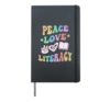 Groovy PEACE LOVE LITERACY Rocks Reading Squad Teacher Kids Hardcover Journal, Black