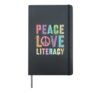 Groovy PEACE LOVE LITERACY Teacher Library Reading Preschool Hardcover Journal, Black