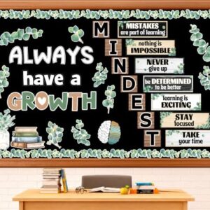 Growth Mindset Bulletin Board Set Motivational Classroom Decor Always Have a Growth Bulletin Board Decoration Inspirational Affirmations Paper Cutouts for Back to School Wall Door Decor(Eucalyptus)