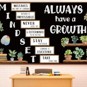 Growth Mindset Bulletin Board Set Plant Bookshelf Poster Positive Educational Sayings Accents Decoration Inspiration Classroom Wall Display Set Brain Cutouts for School Office Home Classroom Wall