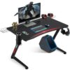 GTPLAYER Gaming Desk, 44 Inch Ergonomic Z-Shaped Carbon Fiber Surface Computer Gaming Table for PC, Home Office Desk with Cup Holder (Black)