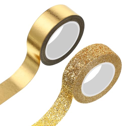 Gtziqa 2 Rolls Foil Washi Tape, 0.59 x 590 inches Self Adhesive Decorative Tape Gold Masking Washi Tapes Decorative Shiny Metallic Tapes for Wall Decoration Mirror Crafts Gift Wrapping