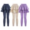 GUOGUOWU Girls School Uniform Pants Leggings with Skirts Stretch Warm Jegging 4-12 Years Navy Blue Khaki Light Purple 3-Pack 4-5 Years