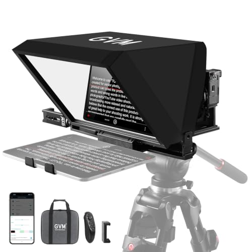 GVM 12" Teleprompter Liftable No Assembly, Teleprompter Kit Aluminum Alloy for DSLR Camera, iPad Tablet & Smartphone, with Remote Control, App Compatible with iOS & Android, for YouTube