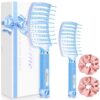 Hair Brush Set, Large Curved Paddle & Mini Travel Brush, Fast Blow Drying Brush for Wet Dry Hair, Pain-Free Detangler Hairbrush for Thick Curly Fine Hair, Home Travel Grooming Tools for Women Men Kids