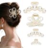 Hair Clips for Women, Large High-Gloss Pearl Hair Claw Clip Set Strong Hold No Slip, Banana Jaw Clip Barrettes, Hair Accessories Birthday Wedding Day Gift for Girl Wife Styling Thick Thin (Flower)