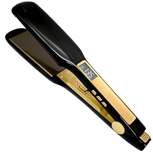 Hair Straightener, Tourmaline Ceramic Flat Iron for Salon Use, Adjustable Temperature with LED Display, Wet and Dry Hair Styling Tool, Fast Heating, Black and Gold Design, US Plug