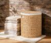 Half Oval Water Hyacinth Woven Laundry Hamper,16.9x13.8x20.5