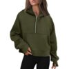 Half Zip Pullover Women Cropped Fleece Fall Baggy Workout Plain Sweatshirt