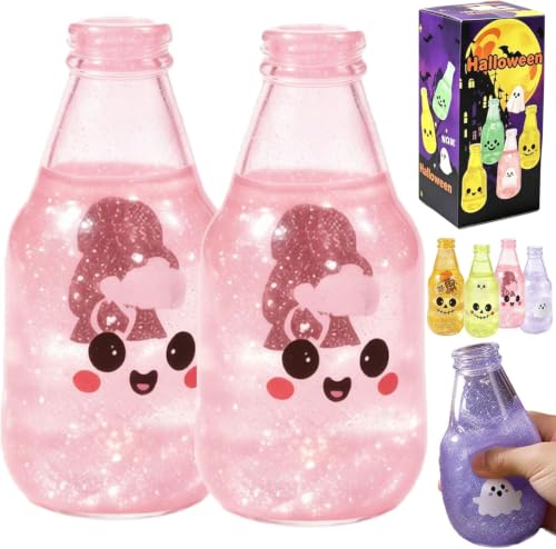 Halloween Bottle‑Shaped Squishy Toy, Skull Face Slow Rising Squeeze Stress Relief Toy, Cute Festive Desktop Decor, Soft Squishy Ornament for Halloween Party Favors Home Countertop Decor,2Pcs-C
