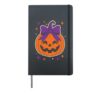 Halloween Cute Pumpkin Purple Bow Eyelashes Girls Gift Hardcover Journal, Black