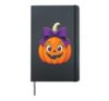 Halloween Cute Pumpkin Purple Bow Eyelashes Girls Gift Hardcover Journal, Black