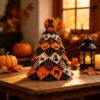 Halloween DIY Quilted Tabletop Tree Craft Kit with Pumpkin Black Cat